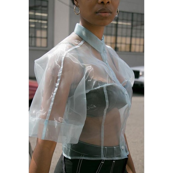 🌈 SOLD 🌈 ECKHAUS LATTA float blouse in liquid blue Japanese organza sheer mesh - Picture 16 of 16